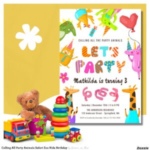 Calling All Party Animals Safari Zoo Kids Birthday Invitation