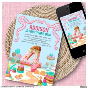 Candy Sweet Girl's Candyland 4th Birthday Invitation