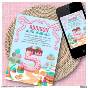 Candy Sweet Girl's Candyland 5th Birthday Invitation