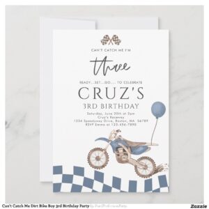 Can't Catch Me Dirt Bike Boy 3rd Birthday Party Invitation