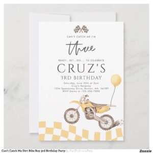 Can't Catch Me Dirt Bike Boy 3rd Birthday Party Invitation