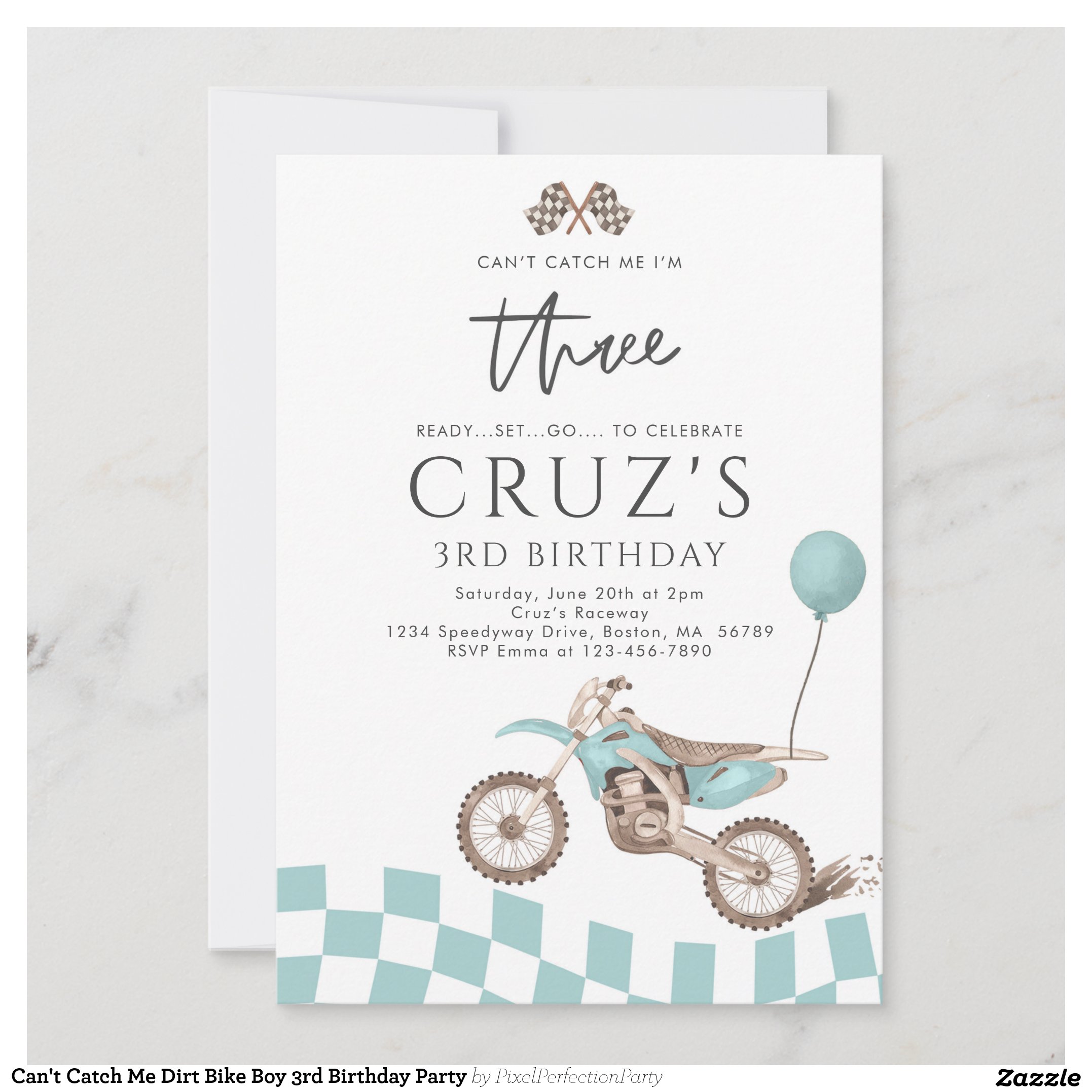 Can't Catch Me Dirt Bike Boy 3rd Birthday Party Invitation