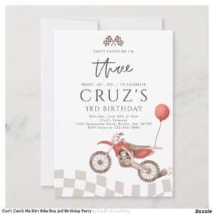 Can't Catch Me Dirt Bike Boy 3rd Birthday Party Invitation