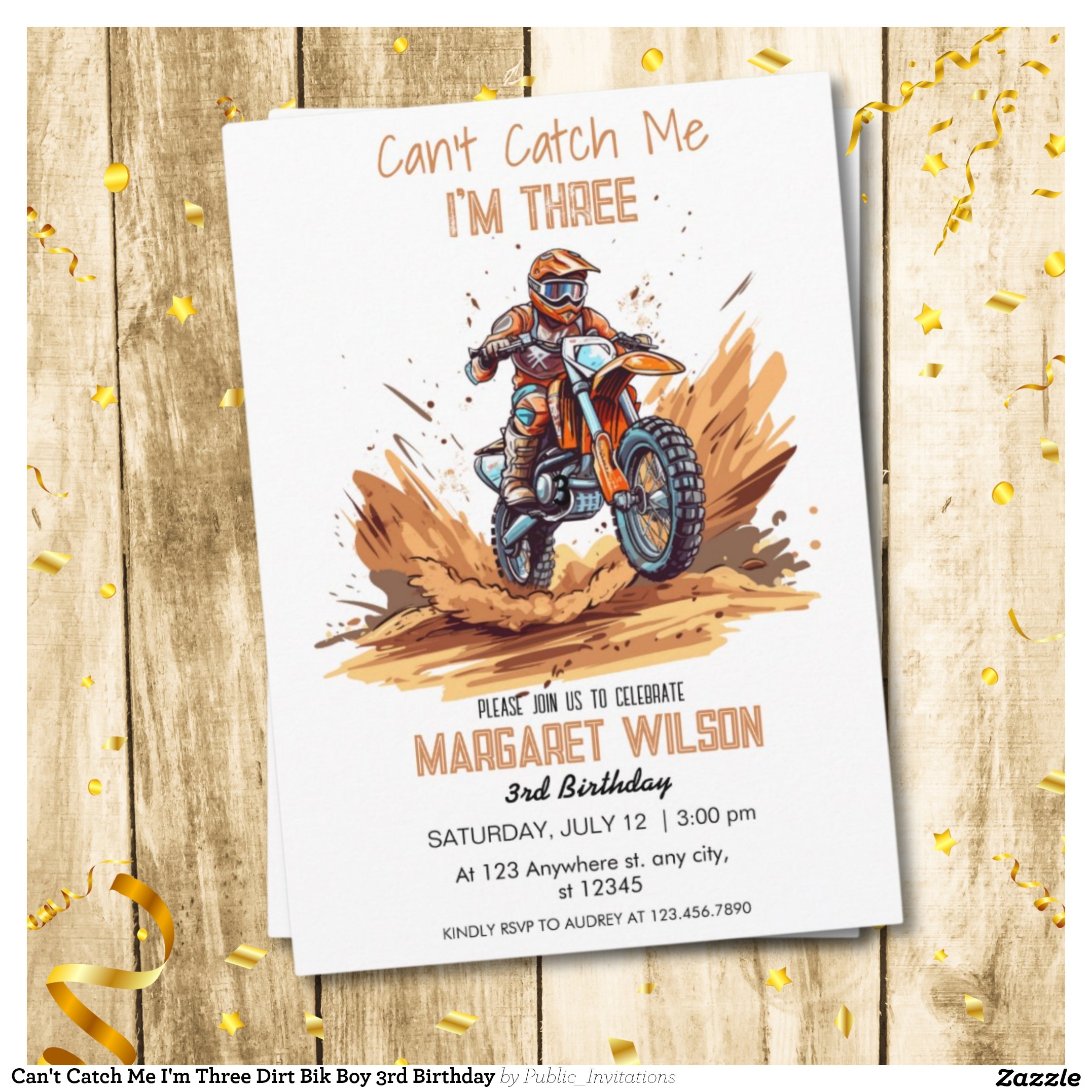 Can't Catch Me I'm Three Dirt Bik Boy 3rd Birthday Invitation