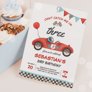 Can't Catch Me I'm Three Race Car 3rd Birthday Invitation