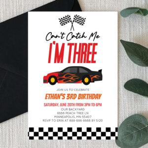 Can't Catch Me Red Race Car 3rd Birthday Party Invitation