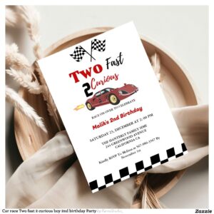 Car race Two fast 2 curious boy 2nd birthday Party Invitation
