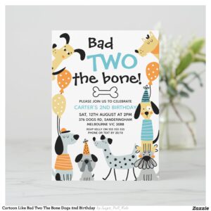 Cartoon Like Bad Two The Bone Dogs 2nd Birthday Invitation