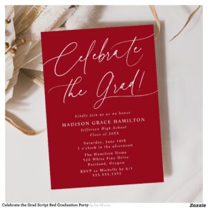Celebrate the Grad Script Red Graduation Party Invitation