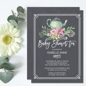Chalkboard Floral Tea Party Neutral Baby Shower Invitation
