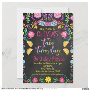 Chalkboard Girls Taco Twosday Mexican 2nd Birthday Invitation