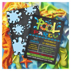 Chalkboard Pool Party with water splashes Invitation