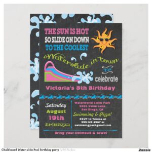 Chalkboard Water slide Pool birthday party Invitation