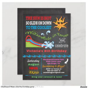Chalkboard Water slide Pool birthday party Invitation