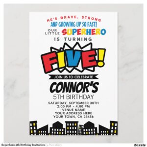 Superhero 5th Birthday Invitation
