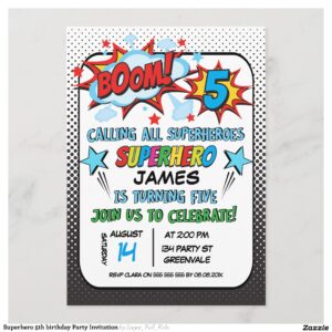 Superhero 5th birthday Party Invitation