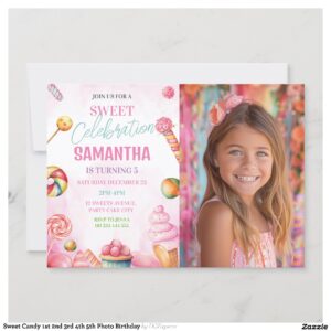 Sweet Candy 1st 2nd 3rd 4th 5th Photo Birthday Invitation