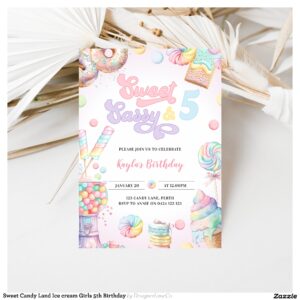 Sweet Candy Land Ice cream Girls 5th Birthday Invitation