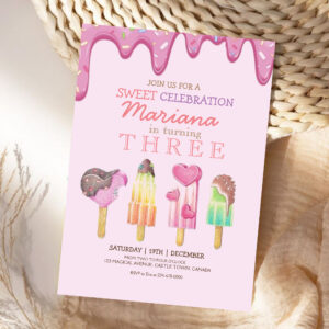 Sweet Celebration Ice Party 3rd Birthday Invitation