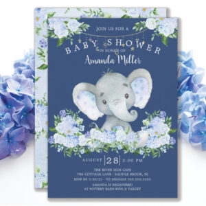 Sweet Elephant Boys Baby Shower Invitation