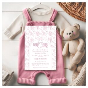 Sweet Girl Pink Bow Whimsical Floral Baby Shower Invitation