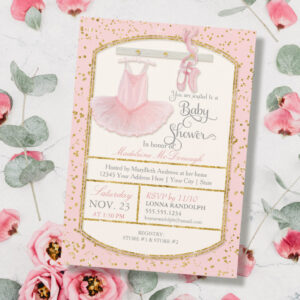 Sweet Little Ballerina Baby Girl Shower Gold Invitation