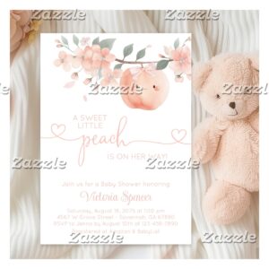 Sweet Little Girl Peach Baby Shower Invitation