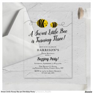 Sweet Little Honey Bee 3rd Birthday Party Acrylic Invitations