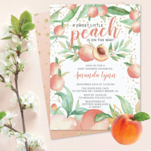 Sweet Little Peach Girls Baby Shower Invitation
