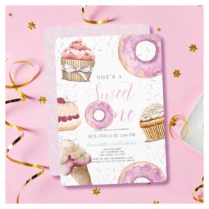 Sweet One Cupcake & Donuts Girl 1st Birthday Invitation