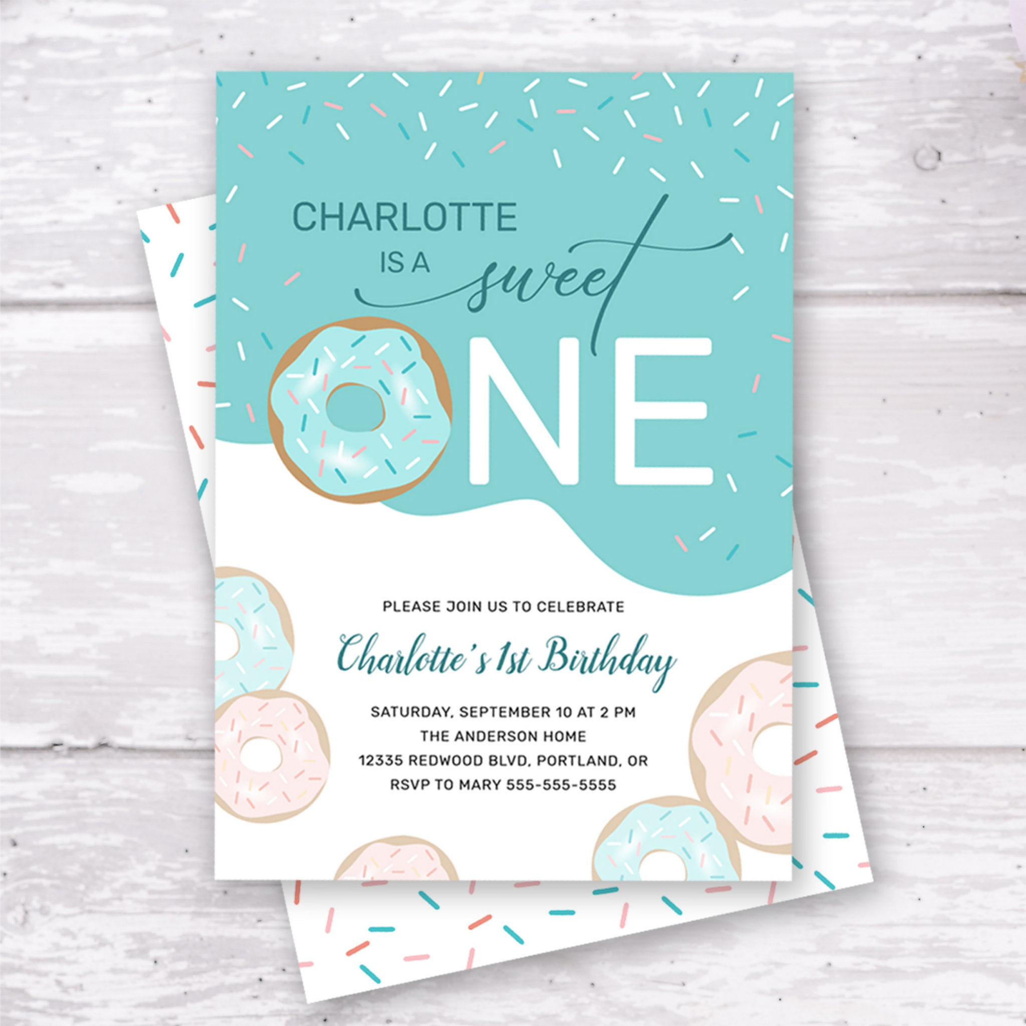 Sweet One Teal Frosting Girl's 1st Birthday Invit Invitation