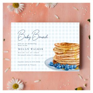 Sweet Pancake Blue Gingham Boy Baby Shower Brunch Invitation