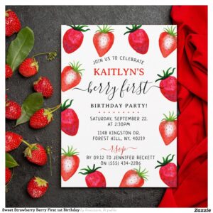 Sweet Strawberry Berry First 1st Birthday Invitation