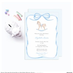 Sweet Vintage Rocking Horse Boy Baby Shower Party Invitation