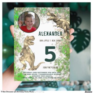T-Rex Dinosaur 5th Birthday Party Photo Invitation Postcard
