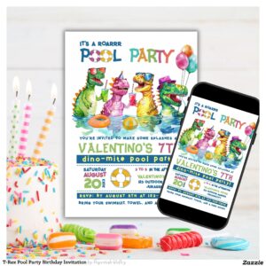 T-Rex Pool Party Birthday Invitation