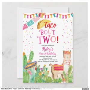Taco Bout Two Fiesta Girl 2nd Birthday Invitation