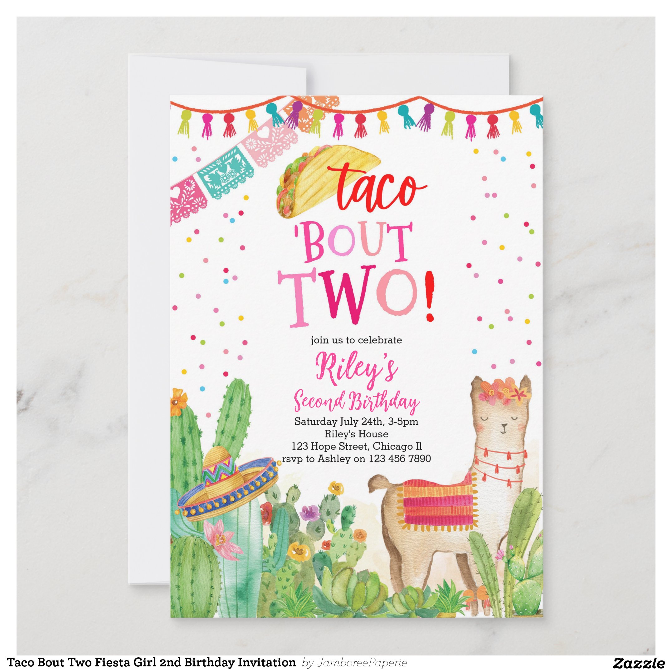 Taco Bout Two Fiesta Girl 2nd Birthday Invitation