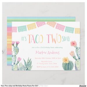 Taco Two-sday 2nd Birthday Party Fiesta For Girl Invitation