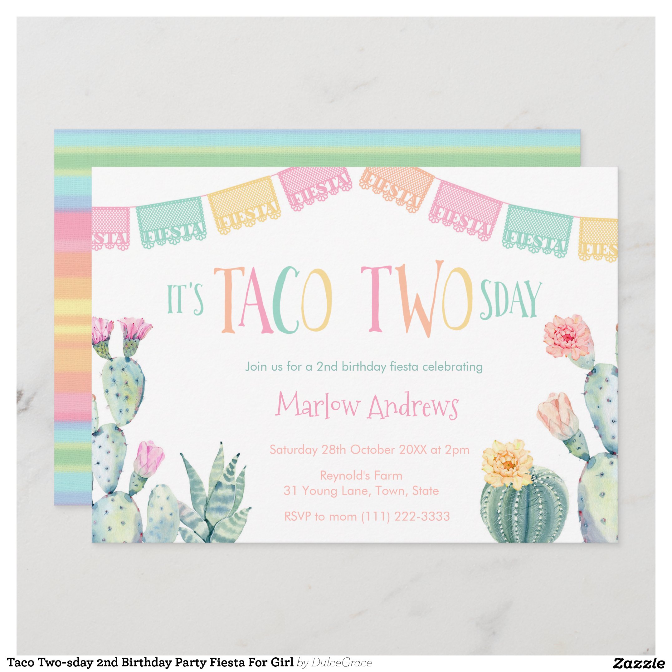 Taco Two-sday 2nd Birthday Party Fiesta For Girl Invitation