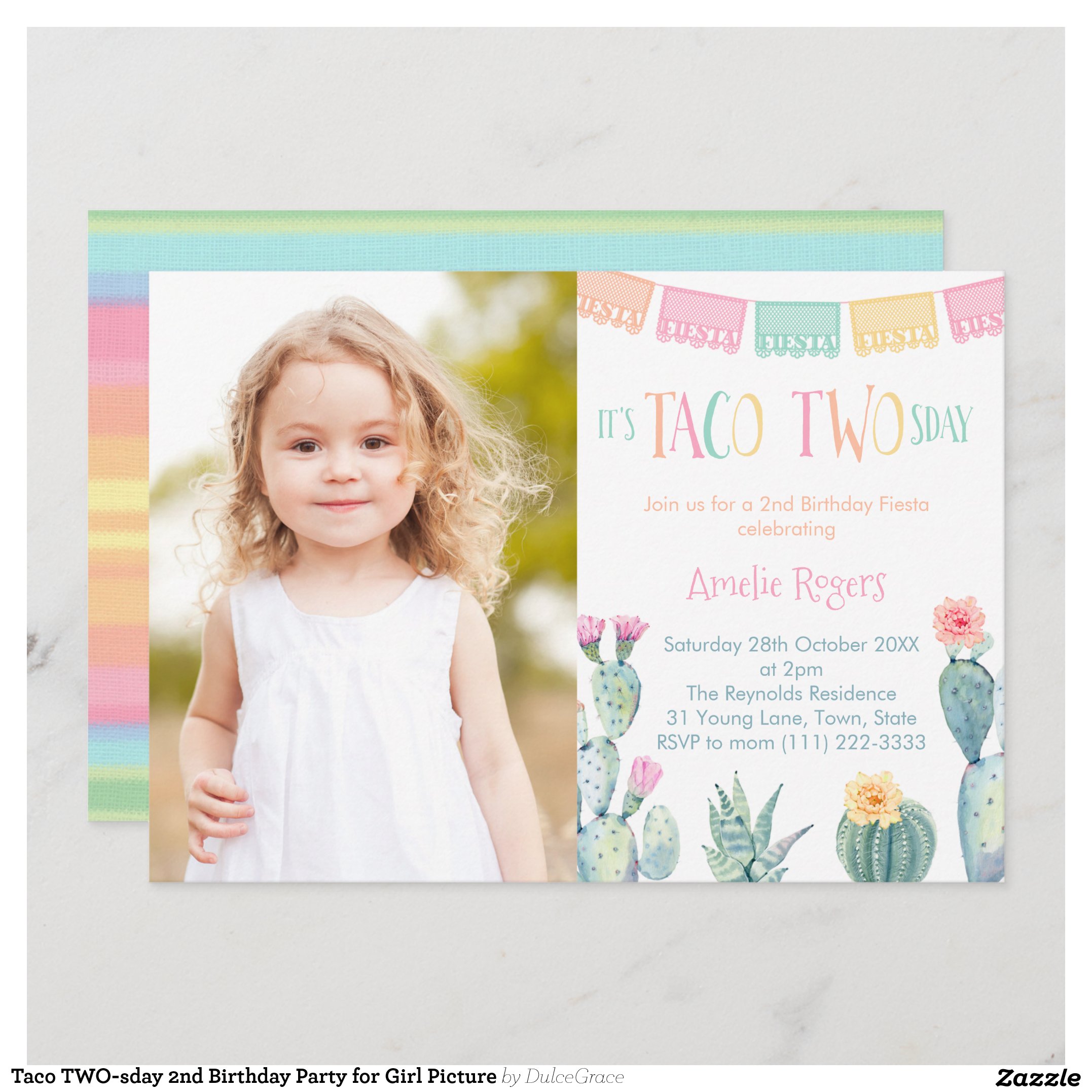 Taco TWO-sday 2nd Birthday Party for Girl Picture Invitation