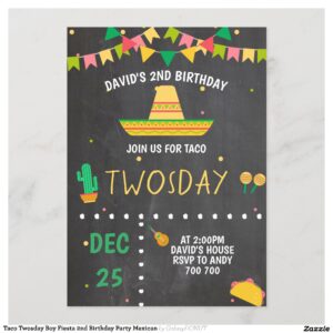 Taco Twosday Boy Fiesta 2nd Birthday Party Mexican Invitation