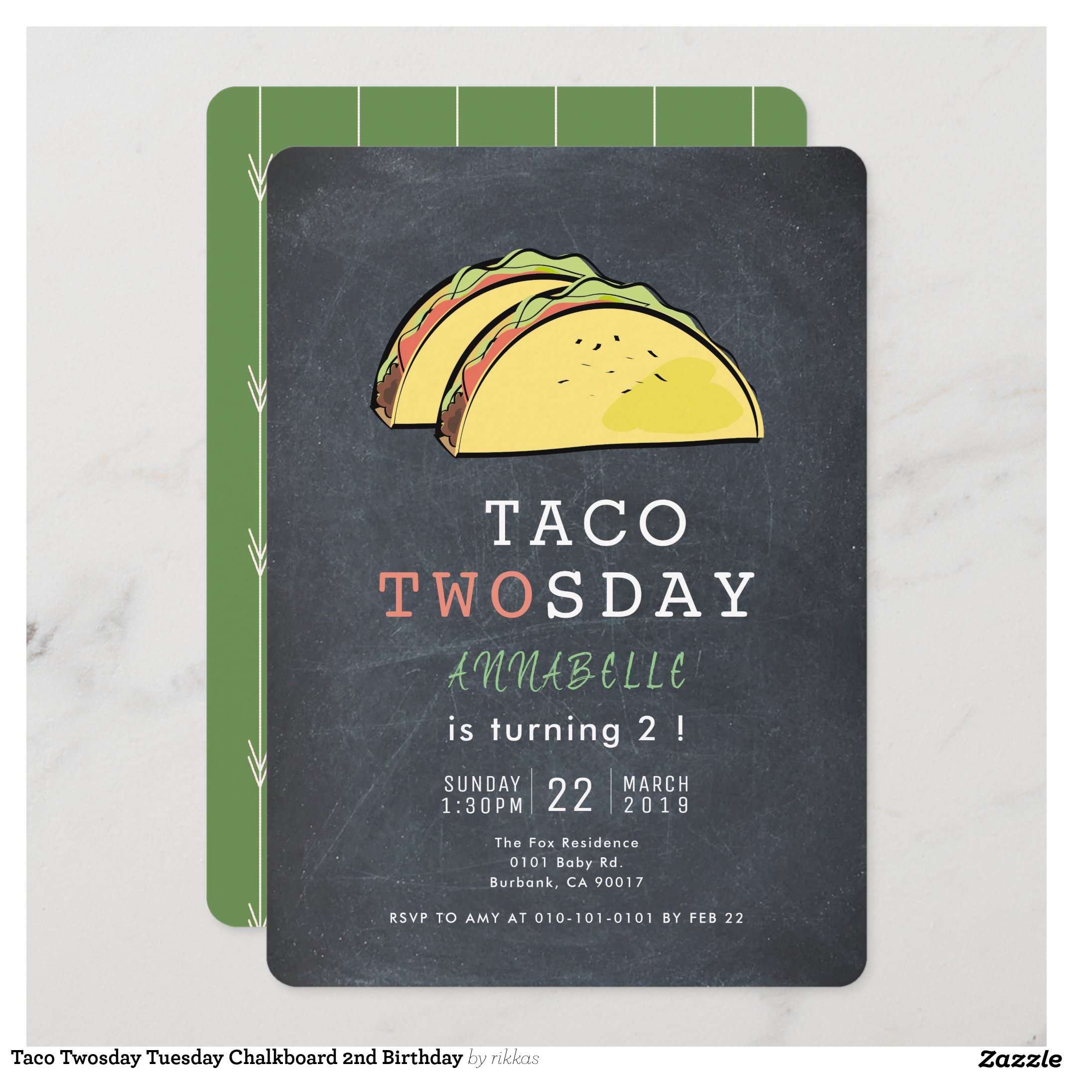 Taco Twosday Tuesday Chalkboard 2nd Birthday Invitation