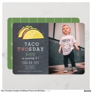 Taco Twosday Tuesday Chalkboard Photo 2nd Birthday Invitation