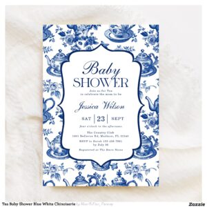 Tea Baby Shower Blue White Chinoiserie Invitation