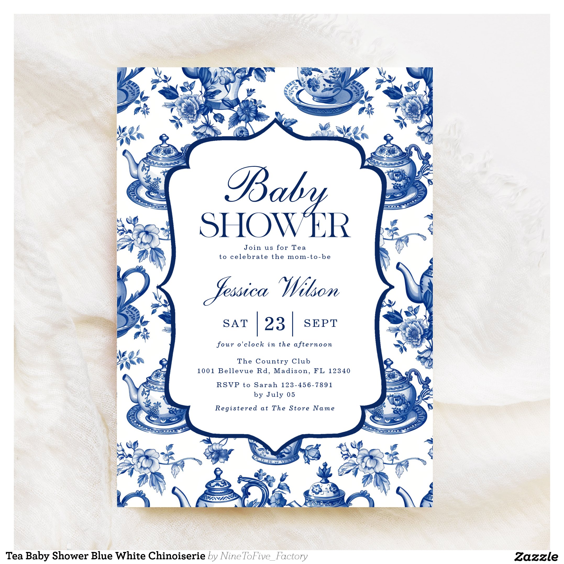 Tea Baby Shower Blue White Chinoiserie Invitation