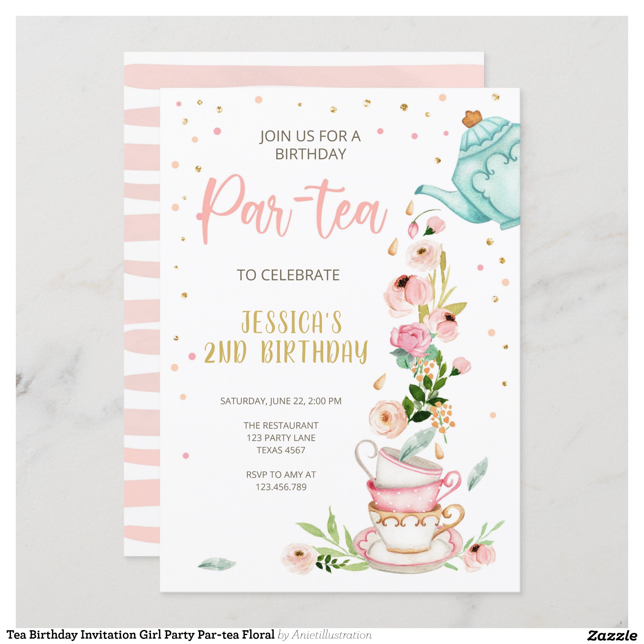 Tea Birthday Invitation Girl Party Par-tea Floral