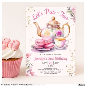 Tea Birthday Party Girl Pink Let's Par-Tea Invitation