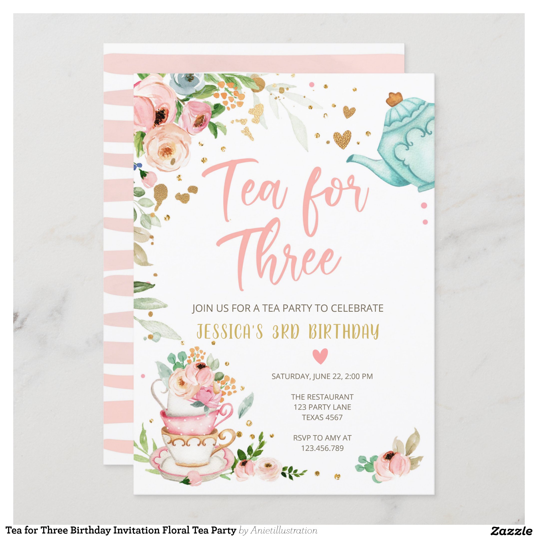 Tea for Three Birthday Invitation Floral Tea Party