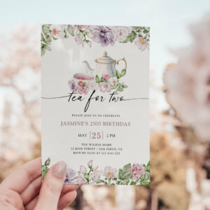 Tea For Two 2nd Birthday Floral Invitation